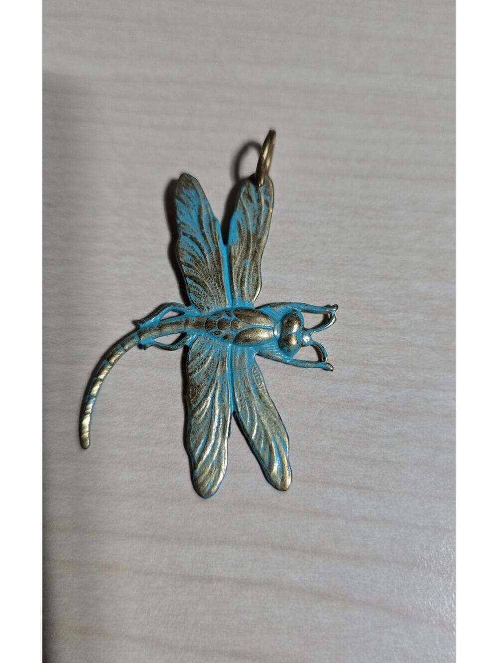 Dragonfly Pendant Teal & Gold